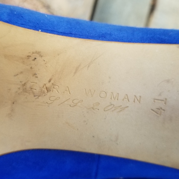 Size 10 Blue Suede Shoes High Heel Pointed Toe Pumps Zara Woman 2011 Rare 41 Eu - Picture 4 of 10